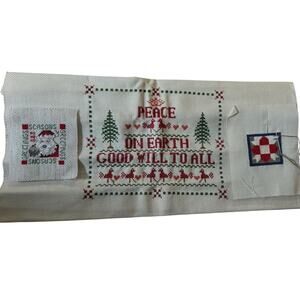 Christmas Holiday Cross Stitch Unframed Mostly Completed Santa Peace On Earth